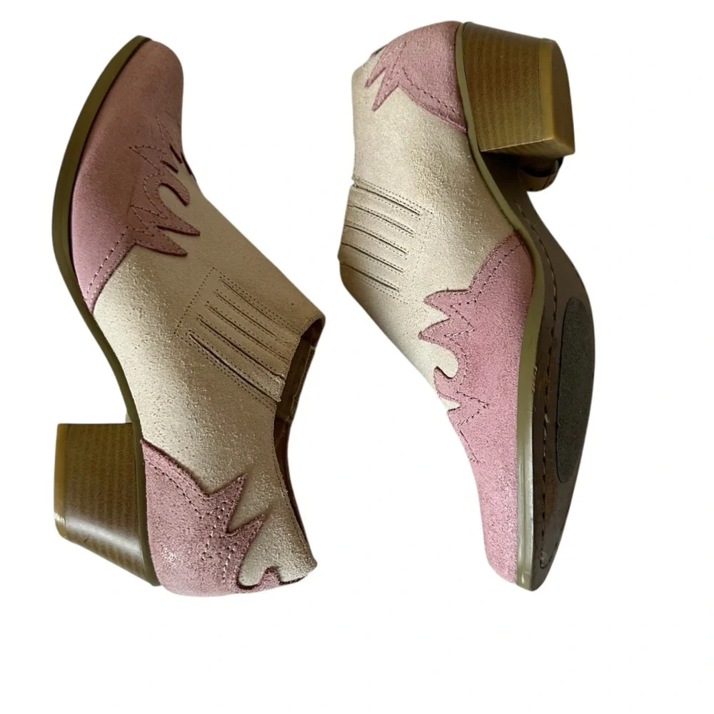 Oak Tree Western Suede Booties Pink Cream Size 8